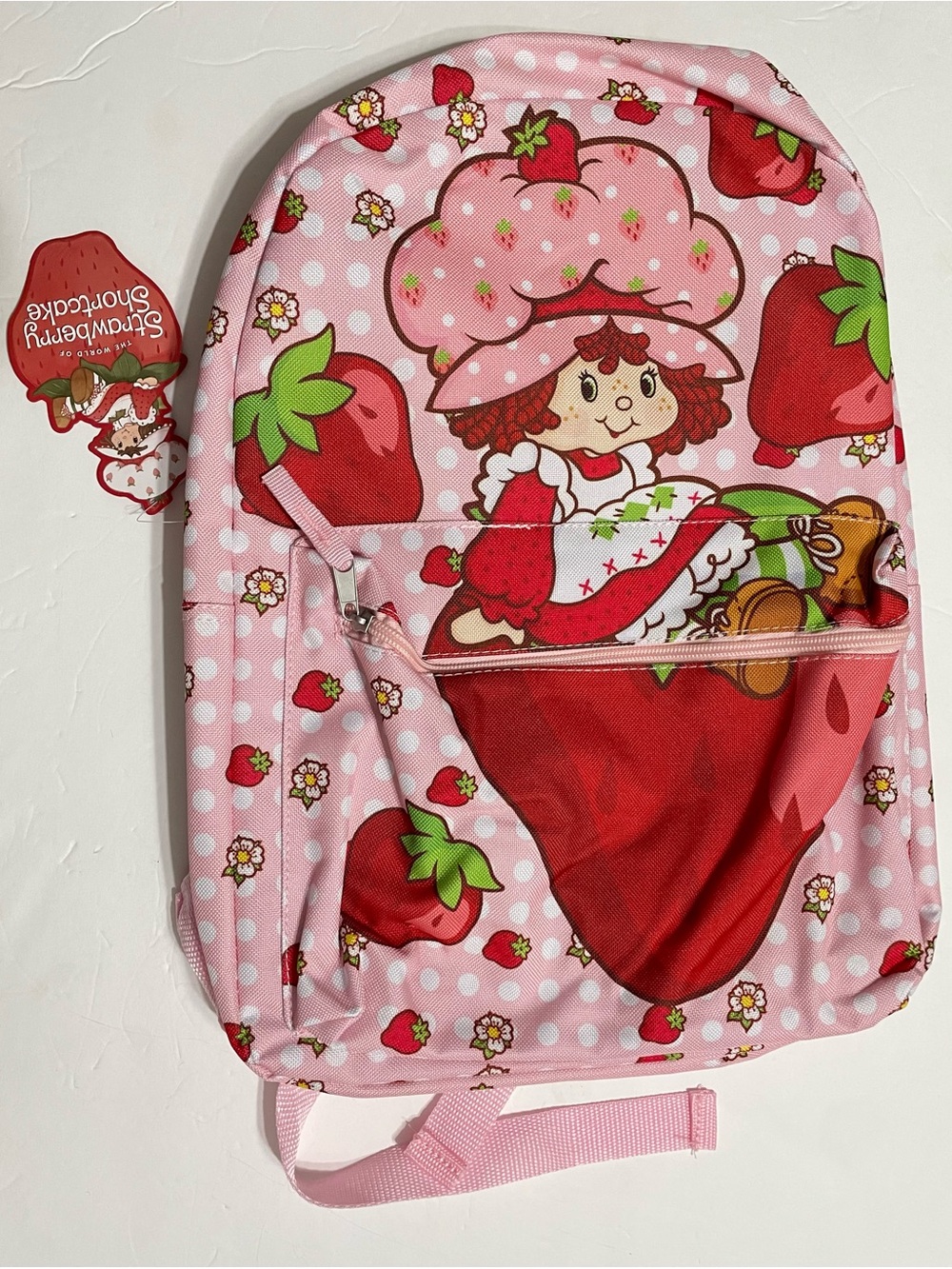 Large Backpack - Strawberry Shortcake Pink Allover Print 15” School Bag Girl NEW